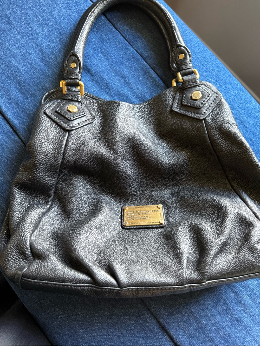 Marc by Marc Jacobs Black Leather Satchel with Gold Hardware